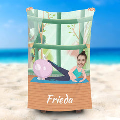 Lofaris Personalized Green Window Yoga Ball Woman Beach Towel