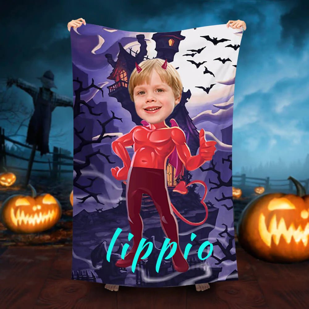 Lofaris Personalized Halloween Devil Boy Bat Beach Towel