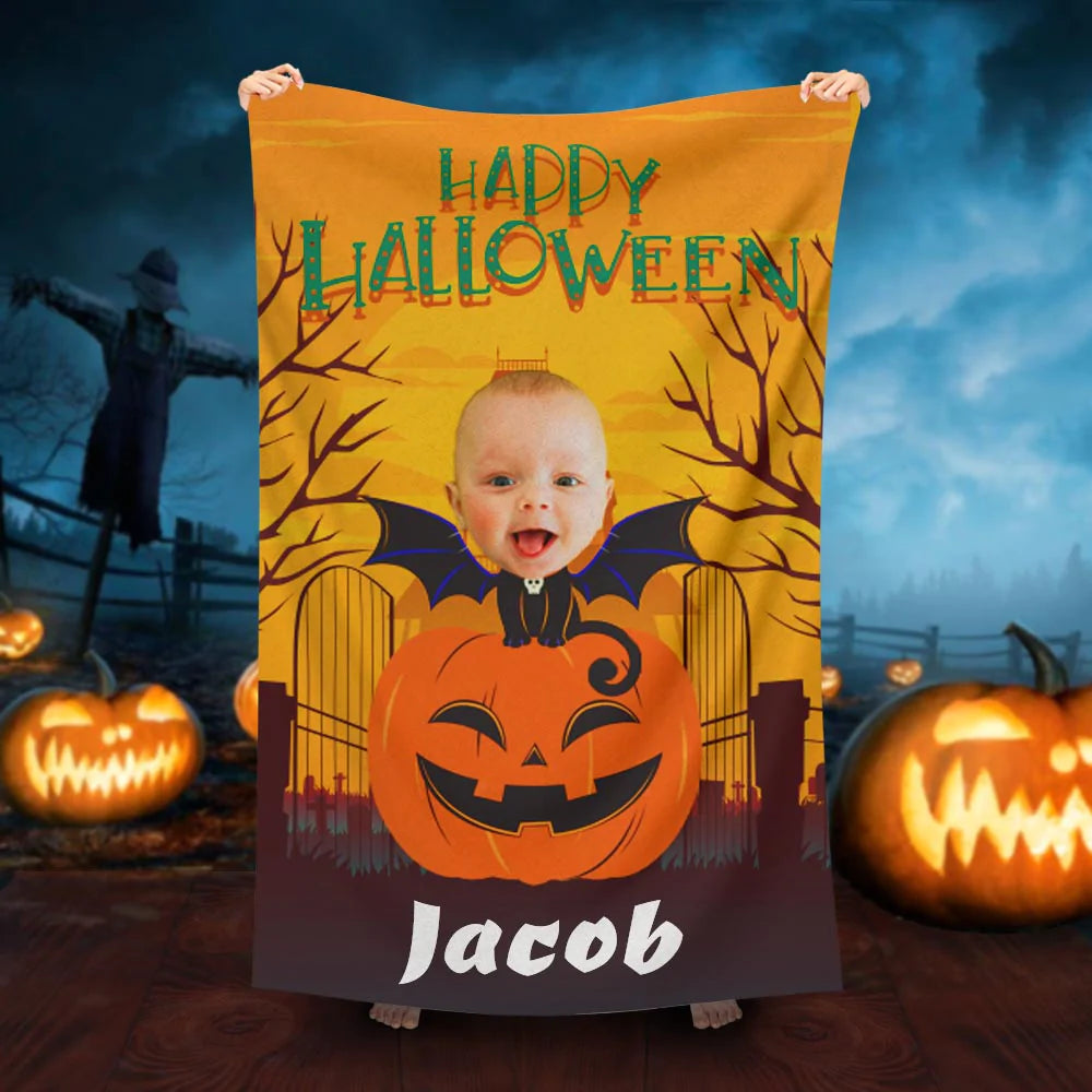 Lofaris Personalized Halloween Pumpkin Bat-Baby Beach Towel