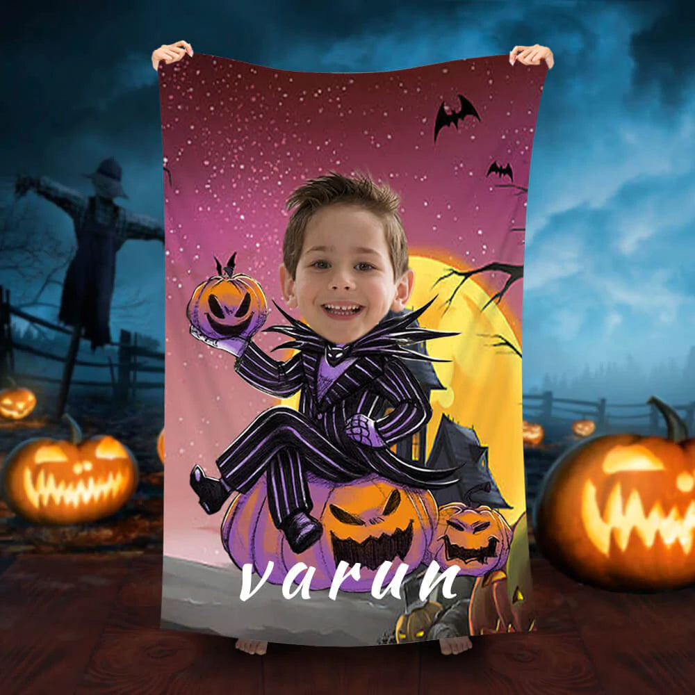 Lofaris Personalized Halloween Pumpkin Jack Moon Beach Towel