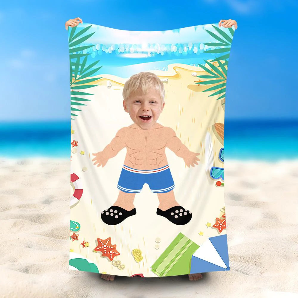 Lofaris Personalized Hawaii Blue Pants Boy Beach Towel With Face