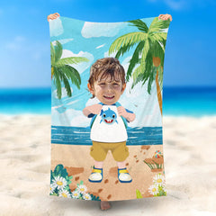 Lofaris Personalized Hawaii Shark Shirt Schoolboy Beach Towel