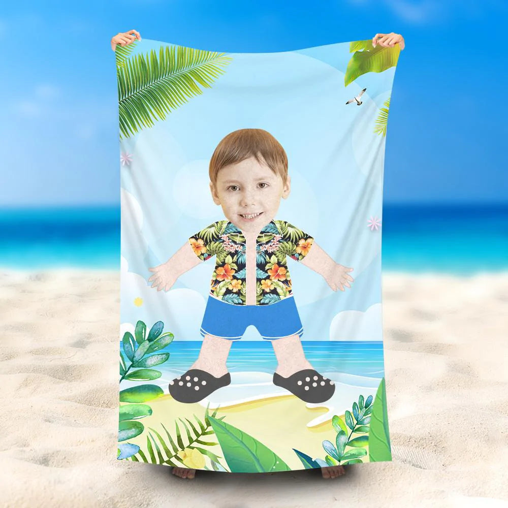 Lofaris Personalized Hawaiian Shirt Boy Beach Towel With Photo