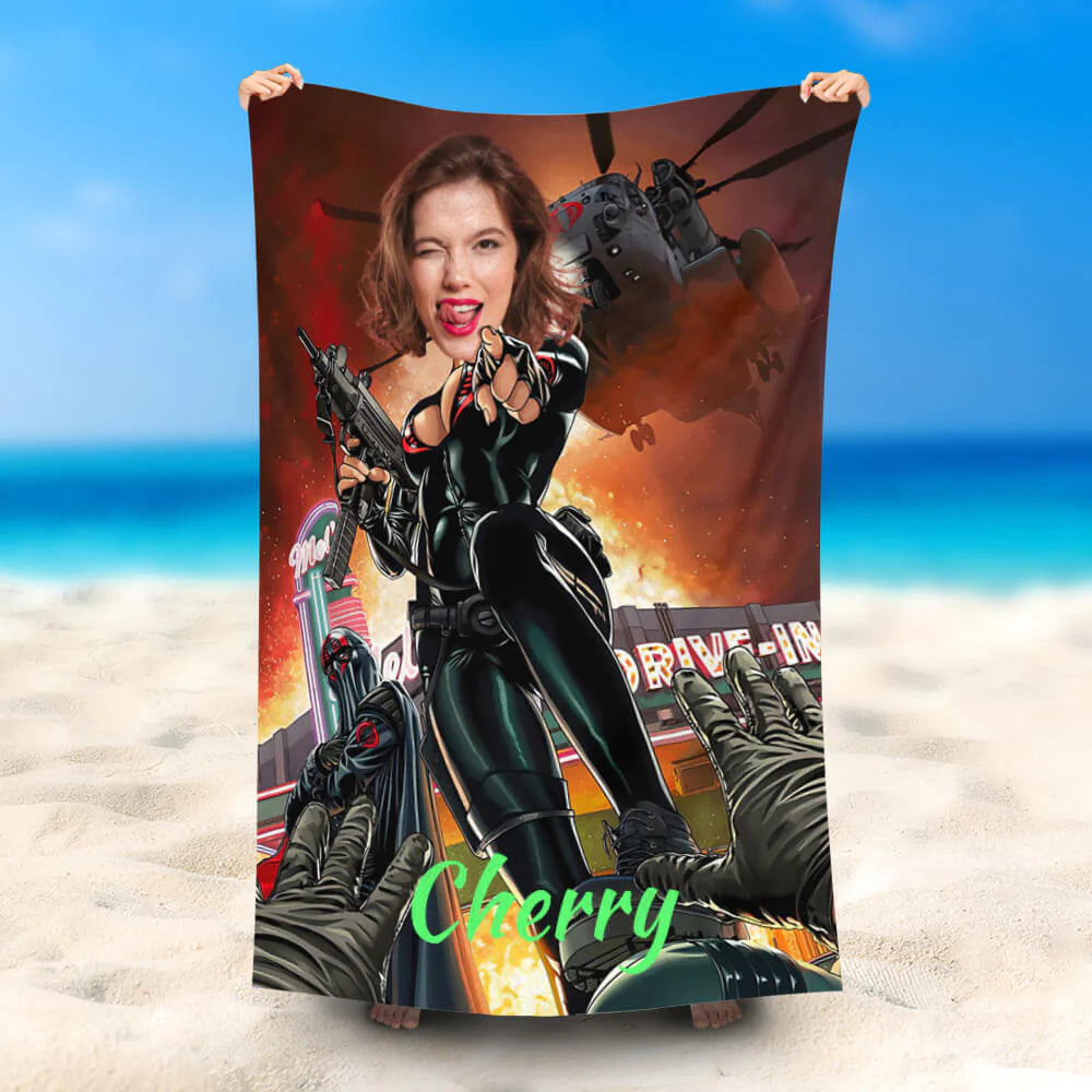 Lofaris Personalized Helicopter Woman Warrior Name Beach Towel