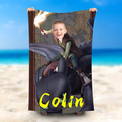 Lofaris Personalized Hiccup Riding Toothless Name Beach Towel