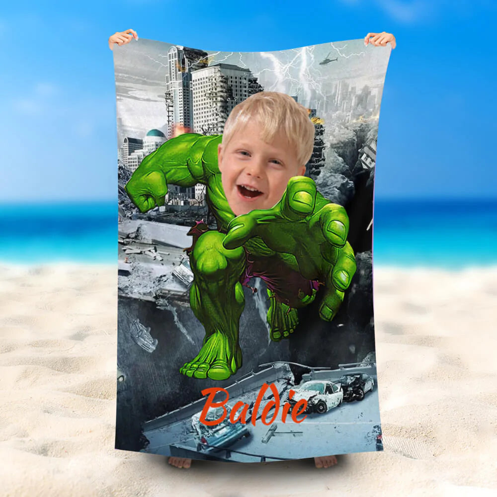 Lofaris Personalized Hulk Broken City Beach Towel For Boys