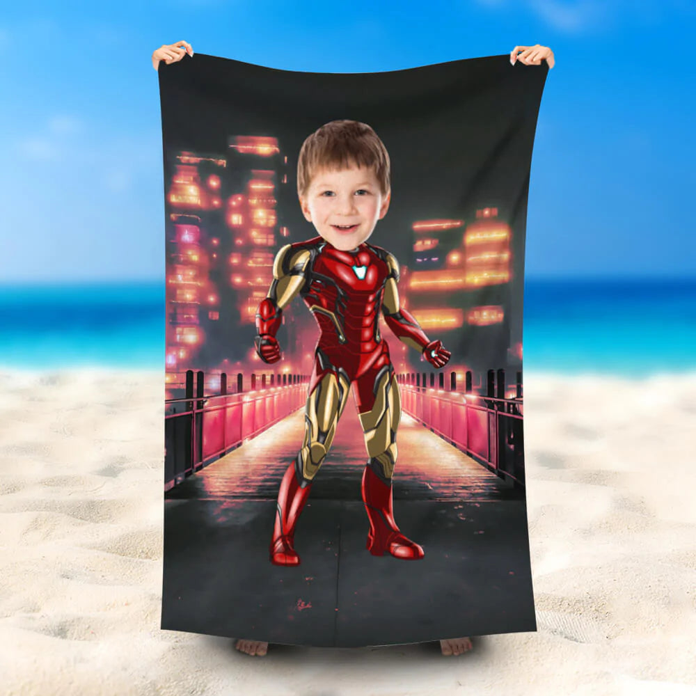 Lofaris Personalized Ironman Boy Beach Towel With Photo