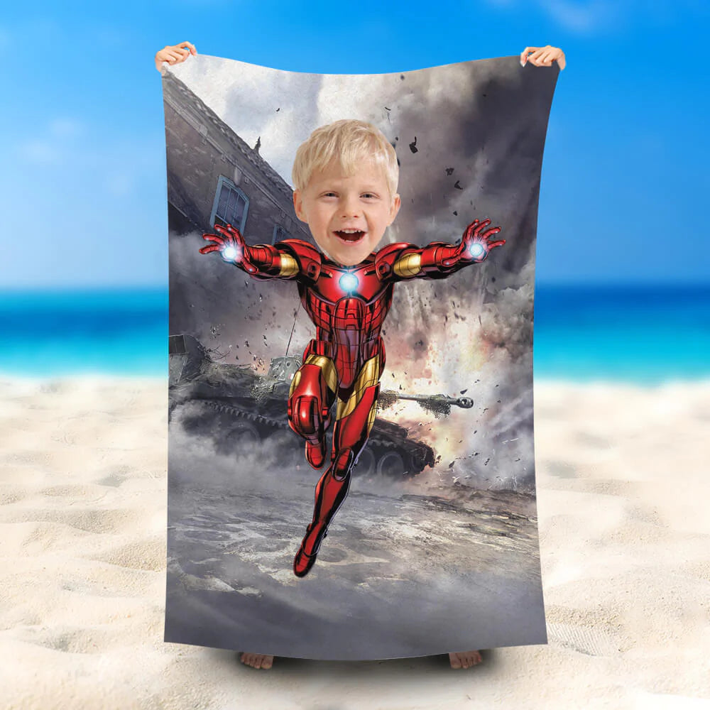 Lofaris Personalized Ironman Photo Beach Towel For Boy