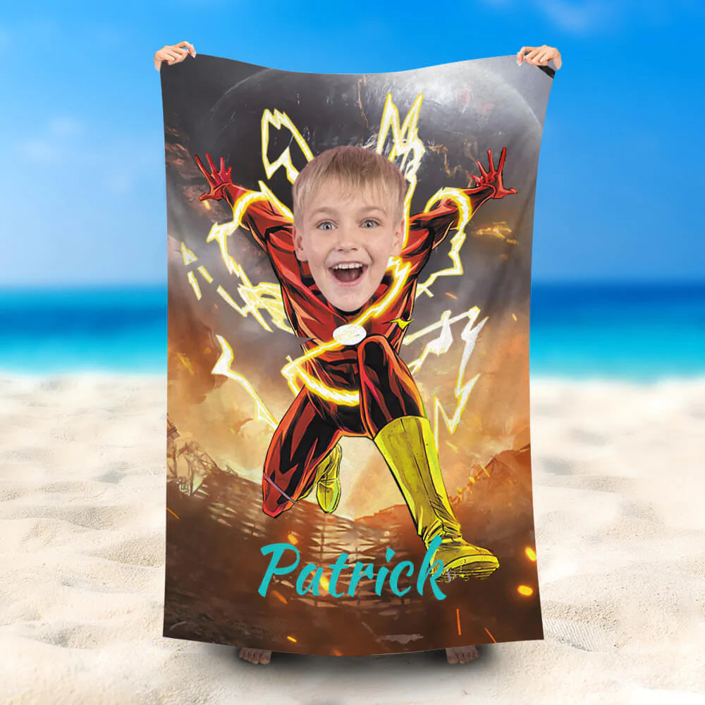 Lofaris Personalized Jumping Flash Man Beach Towel For Boy