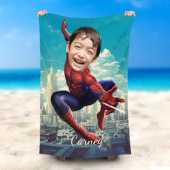 Lofaris Personalized Jumping Spiderboy Spining Beach Towel