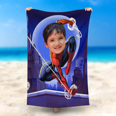 Lofaris Personalized Jumping Spiderman Blue Cool Beach Towel