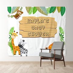 Lofaris Personalized Jungle Safari Fabric Sign Baby Shower Backdrop