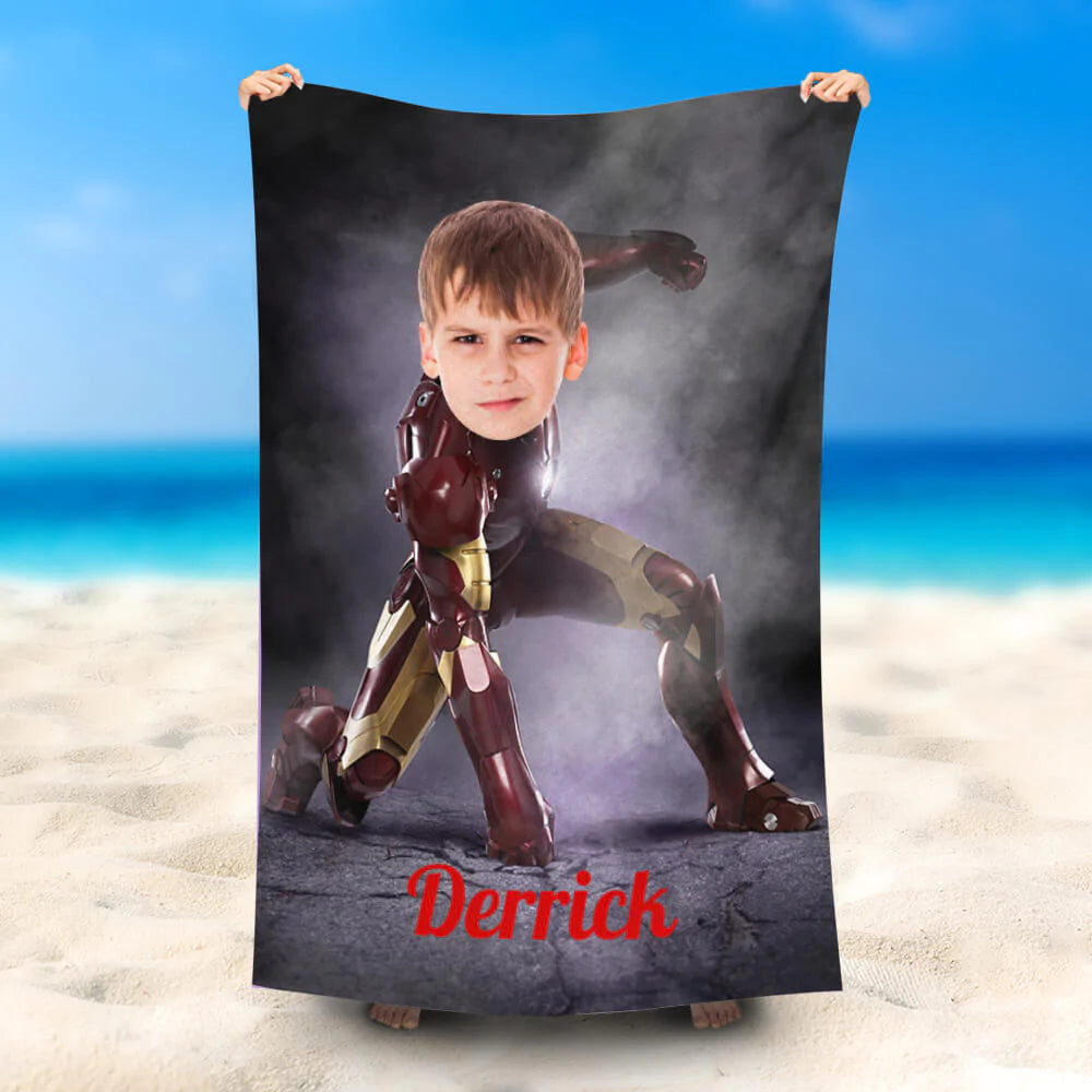 Lofaris Personalized Kneeing Ironman Beach Towel For Boy