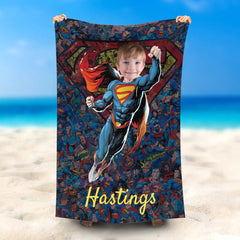 Lofaris Personalized Launching Superman Beach Towel For Boy