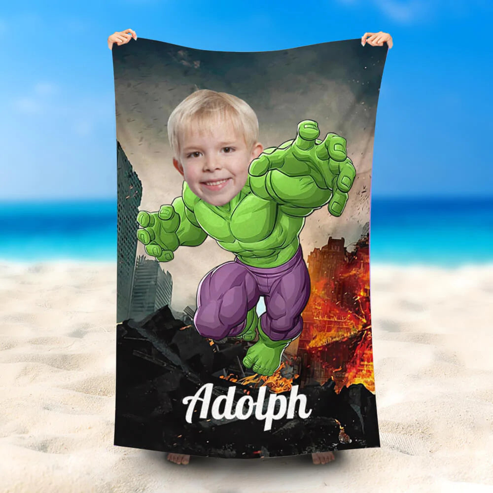 Lofaris Personalized Light Green Hulk Beach Towel For Boy