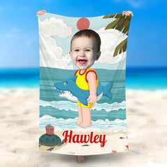 Lofaris Personalized Little Baby With Shark Ring Beach Towel