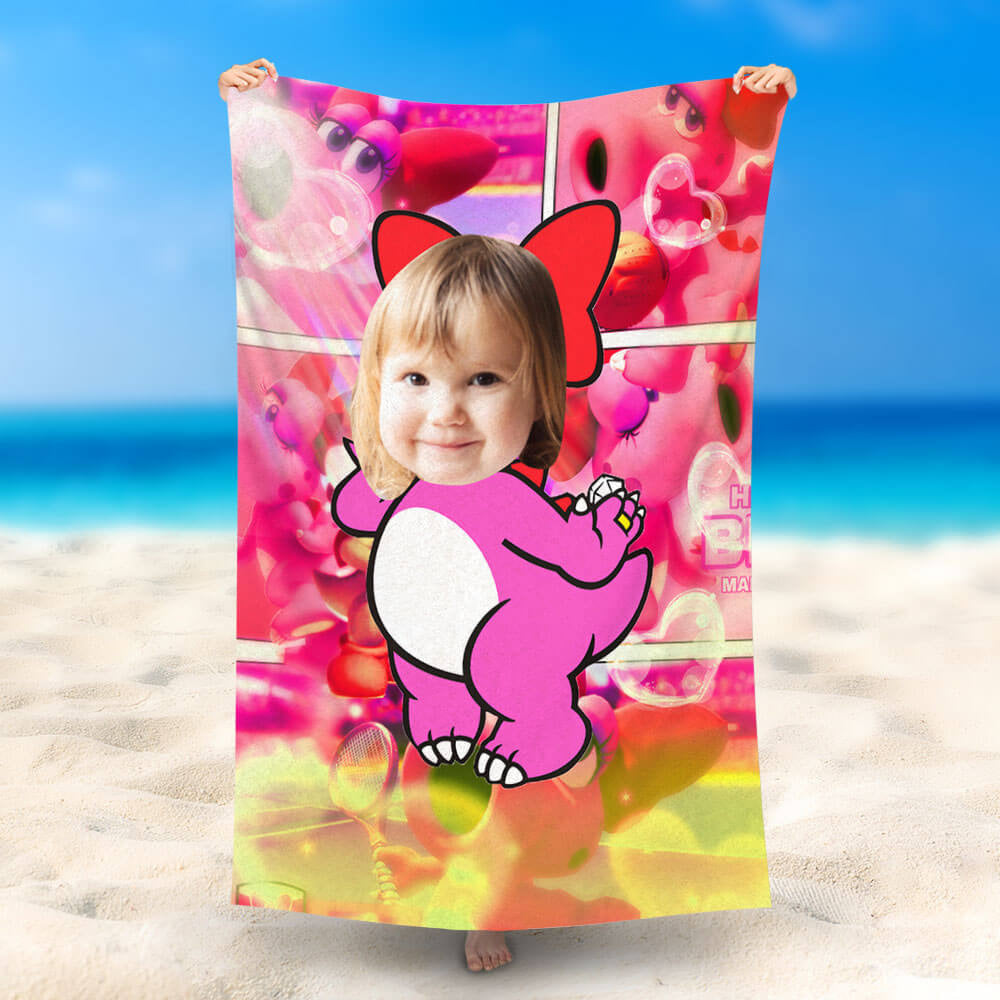 Lofaris Personalized Little Girl Dinosaur Beach Towel With Name