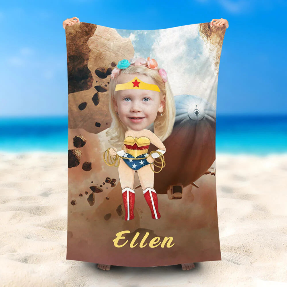 Lofaris Personalized Little Wondergirl Airship Name Beach Towel