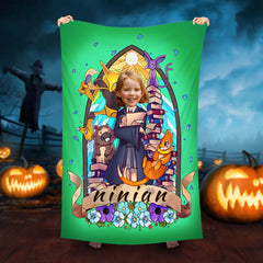 Lofaris Personalized Magic Girl Green Beach Towel With Photo