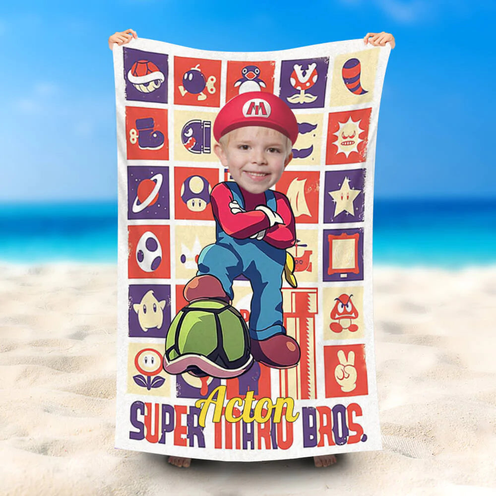 Lofaris Personalized Mario With Turtle Check Beach Towel