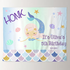 Lofaris Personalized Mermaid Birthday Backdrop Decor