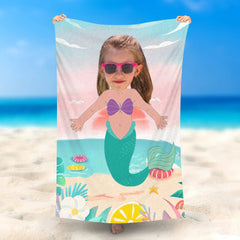 Lofaris Personalized Mermaid Girl Summer Sky Beach Towel