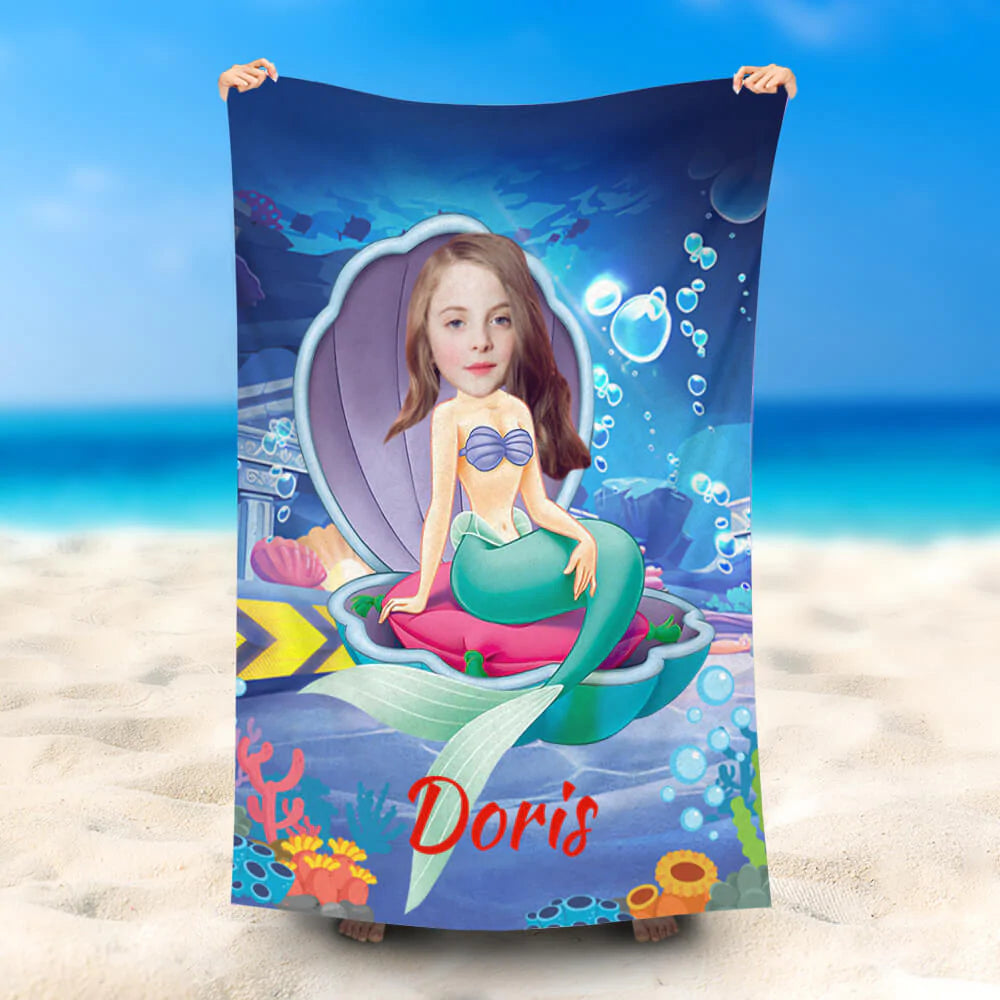 Lofaris Personalized Mermaid Tridacina Undersea Beach Towel