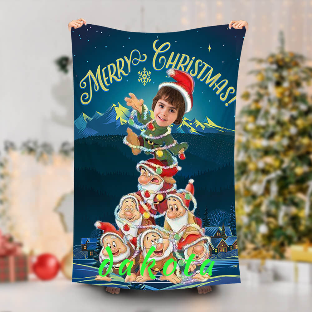 Lofaris Personalized Merry Christmas Elf Blue Beach Towel