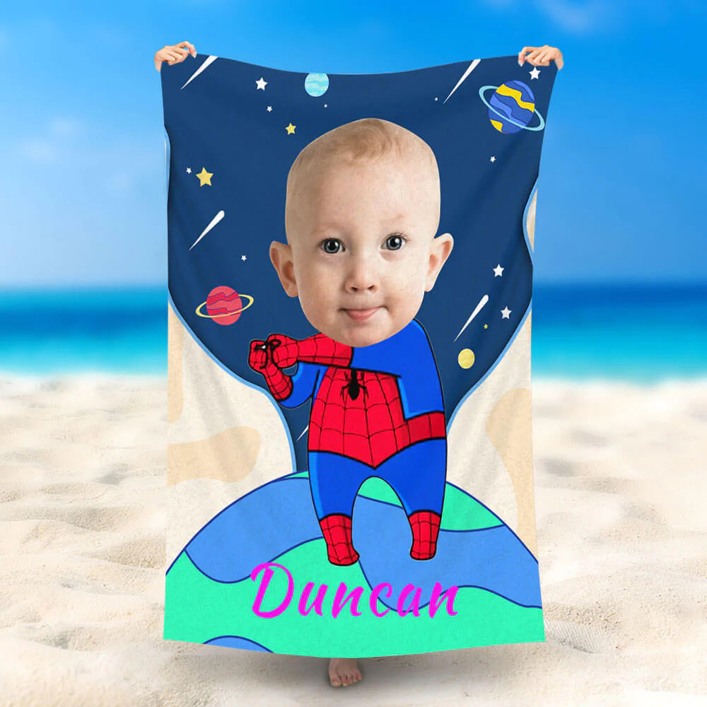 Lofaris Personalized Name And Space Spider-Boy Beach Towel