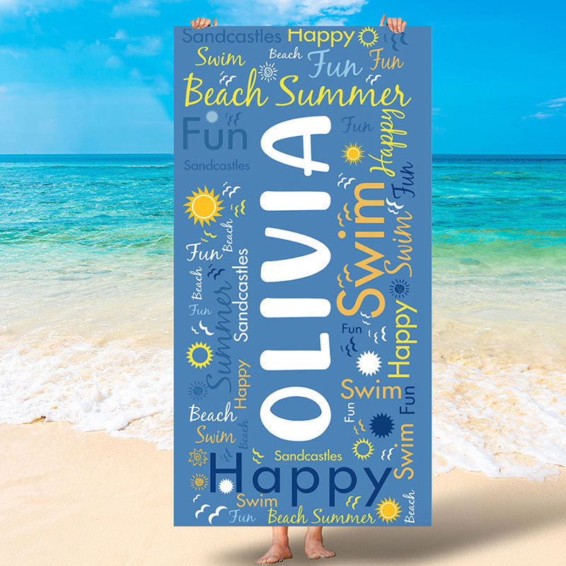 Lofaris Personalized Name And Text Blue Summer Beach Towel