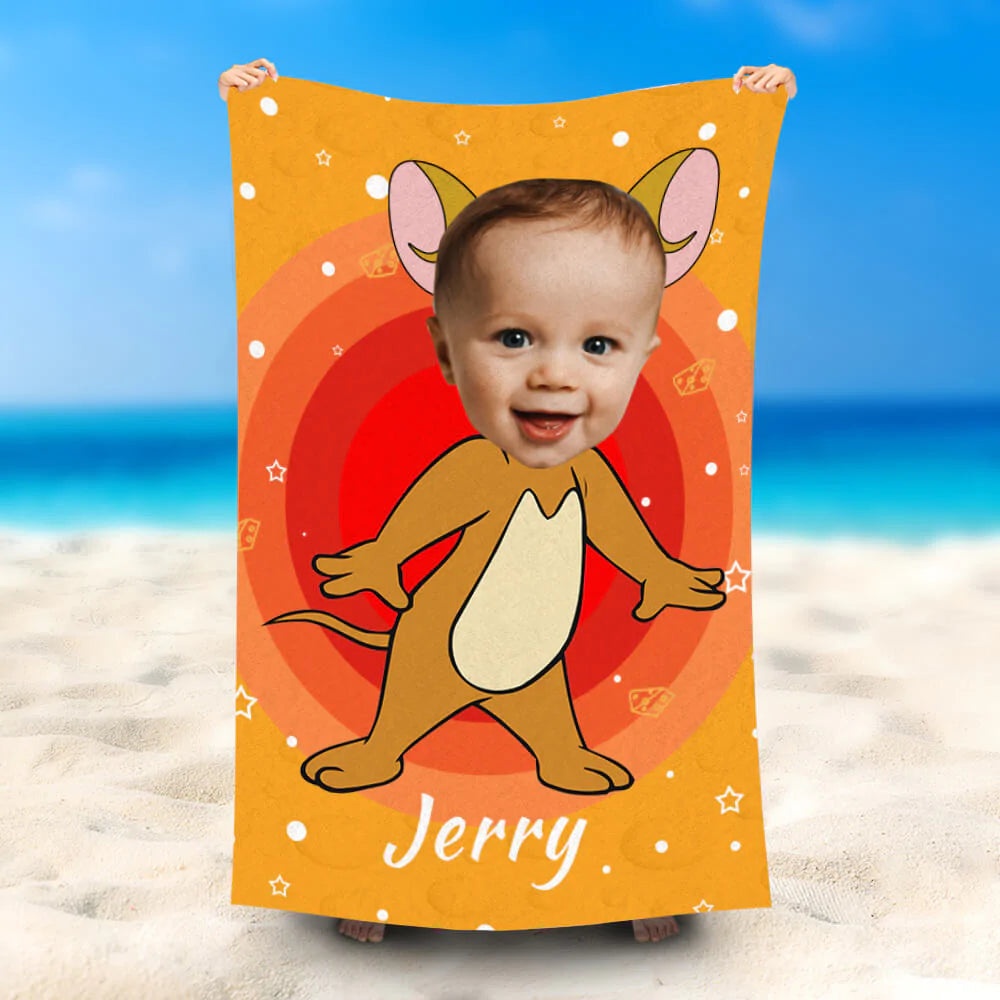 Lofaris Personalized Name Baby Jerry Dot Yellow Beach Towel