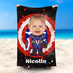 Lofaris Personalized Name Captain America Shield Beach Towel