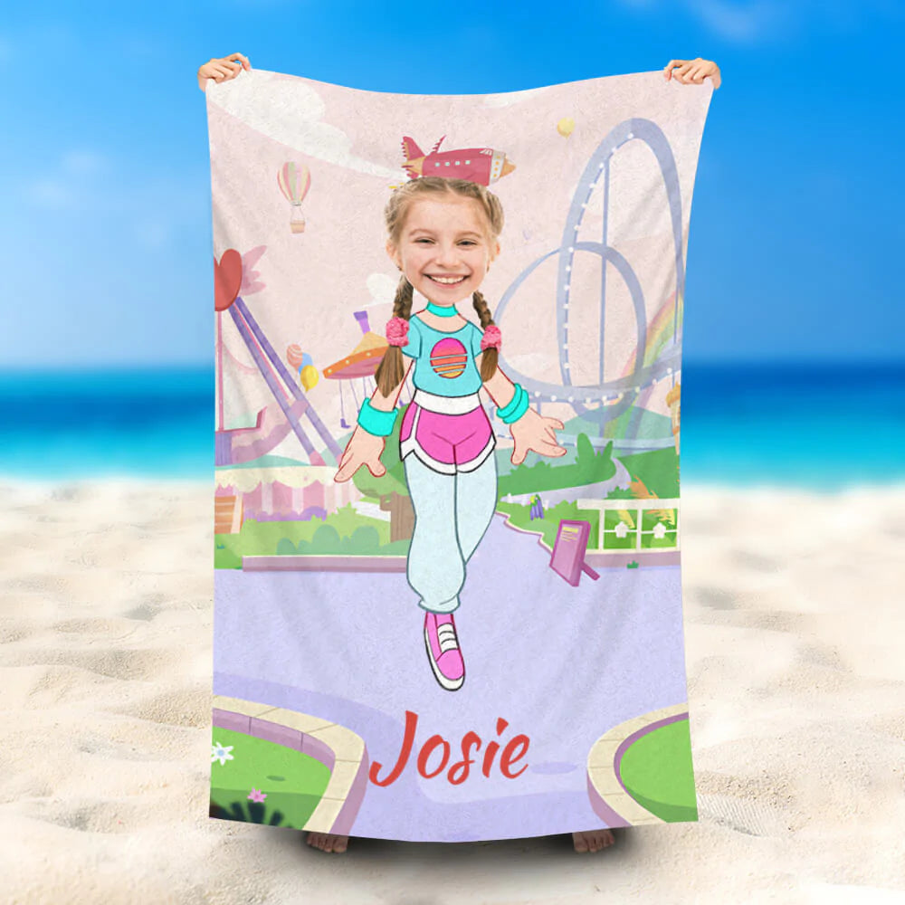 Lofaris Personalized Name Girl On Playground Way Beach Towel