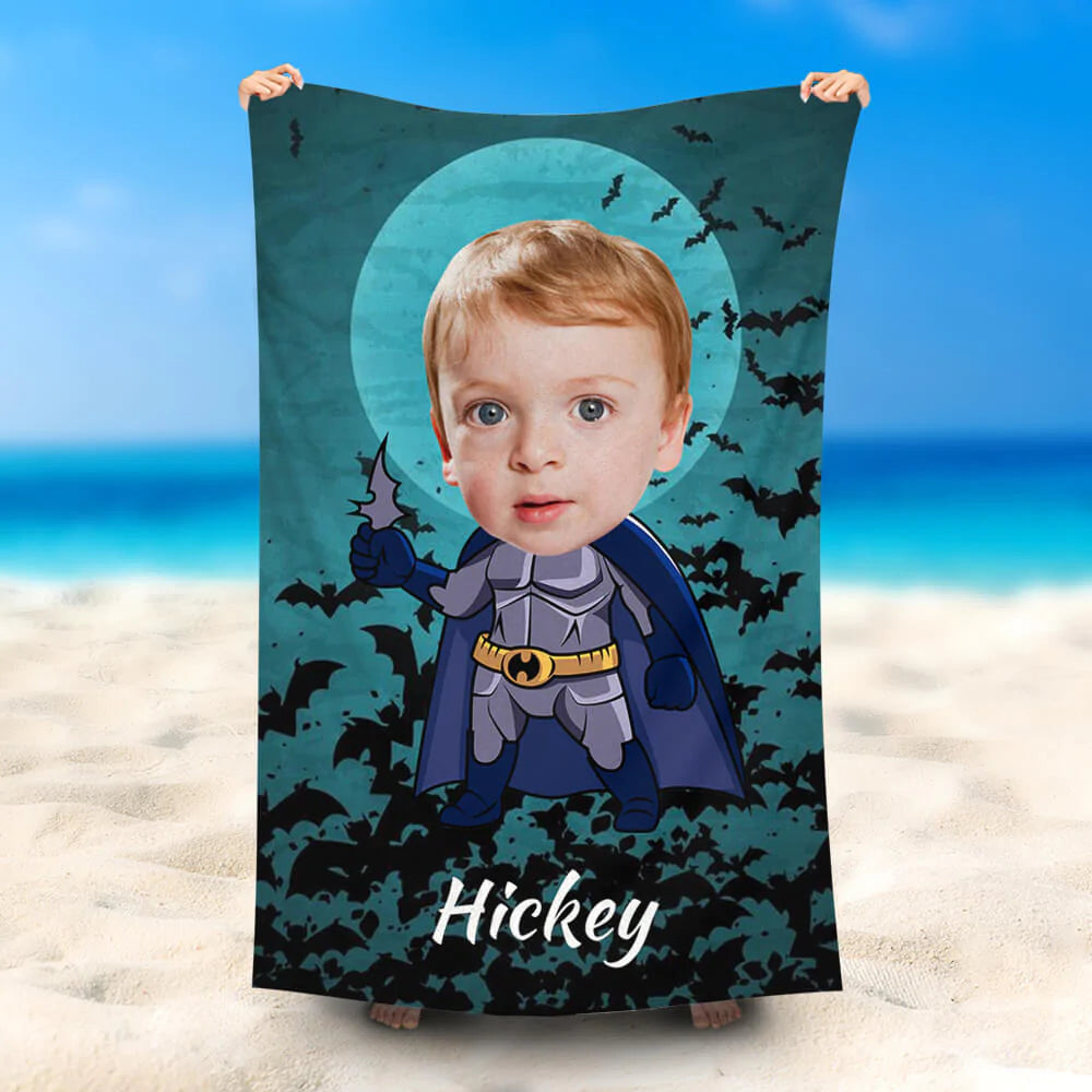 Lofaris Personalized Name Moon Little Batman Fun Beach Towel