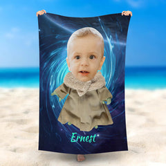 Lofaris Personalized Name Space Black Hole Yoda Beach Towel