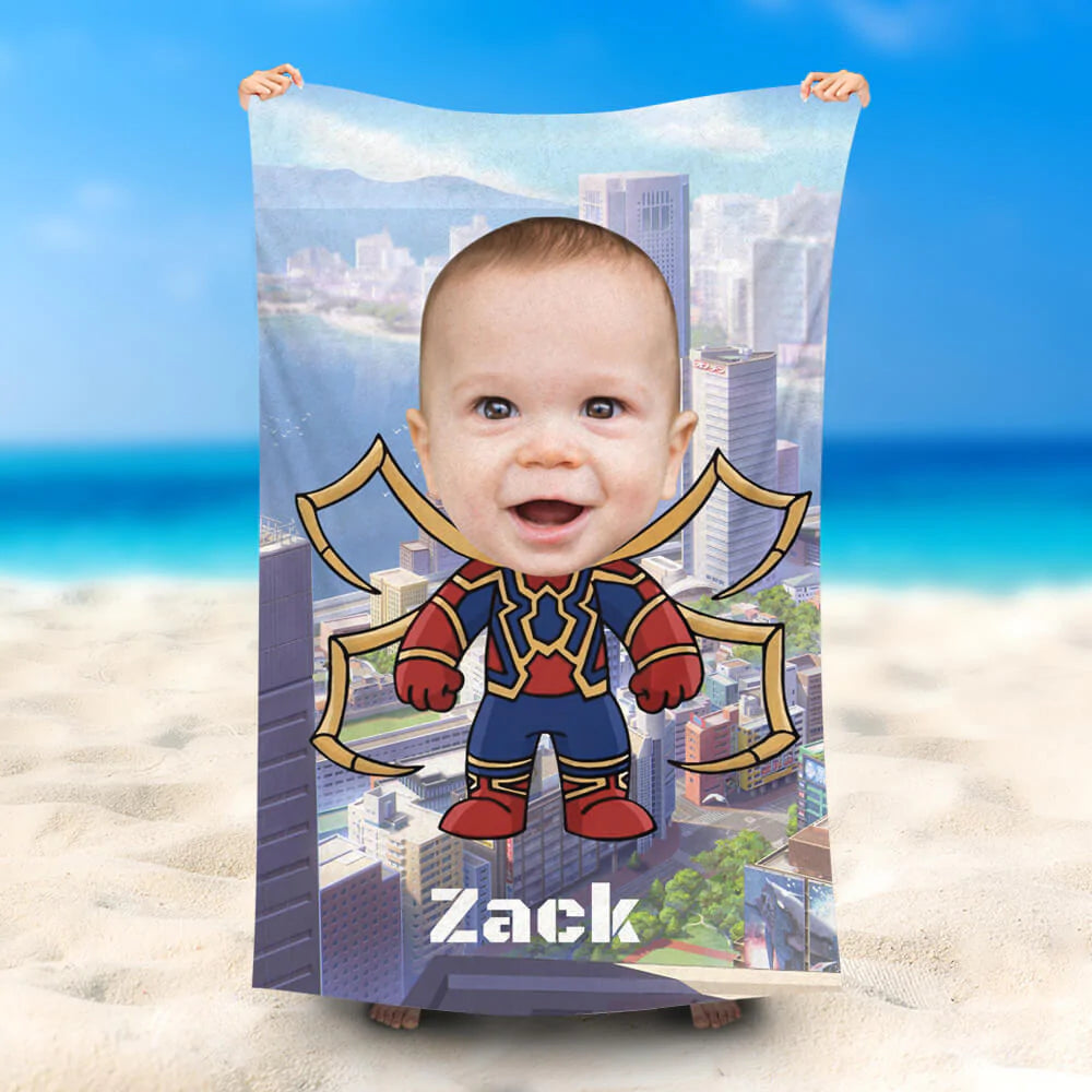 Lofaris Personalized Name Spider-Boy City Lakes Beach Towel