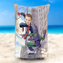 Lofaris Personalized Name Spiderman Green Monster Beach Towel