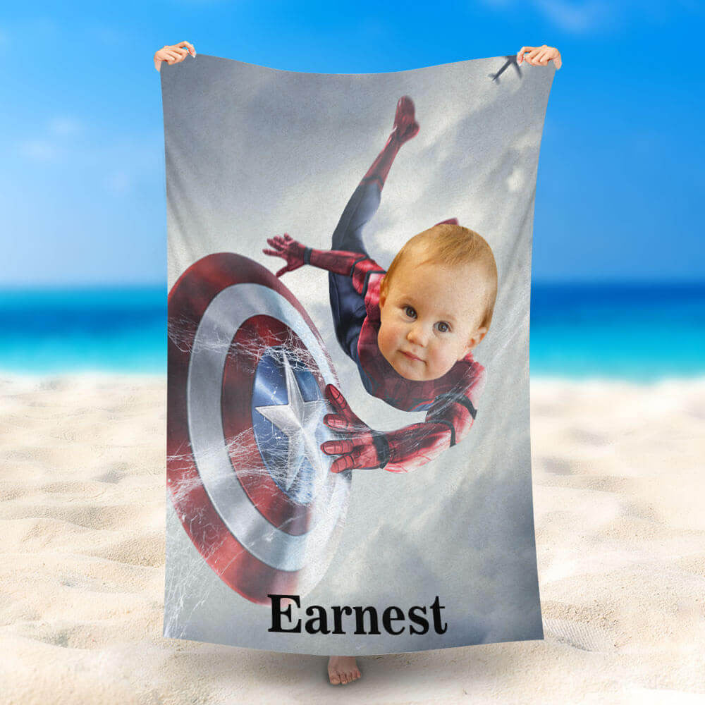 Lofaris Personalized Name Spiderman With Shield Beach Towel