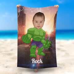 Lofaris Personalized Name Strong Hulkboy City Beach Towel