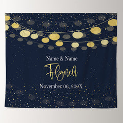 Lofaris Personalized Navy Gold Couples Name Wedding Backdrop