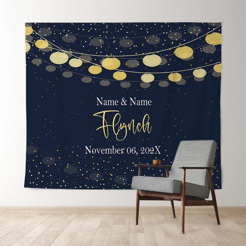 Lofaris Personalized Navy Gold Couples Name Wedding Backdrop