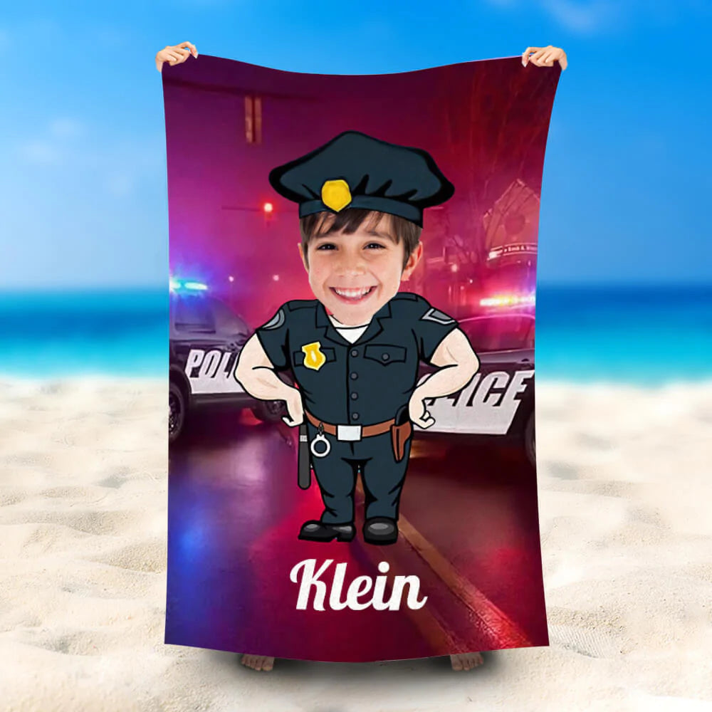 Lofaris Personalized Night Policeman Akimbo Beach Towel