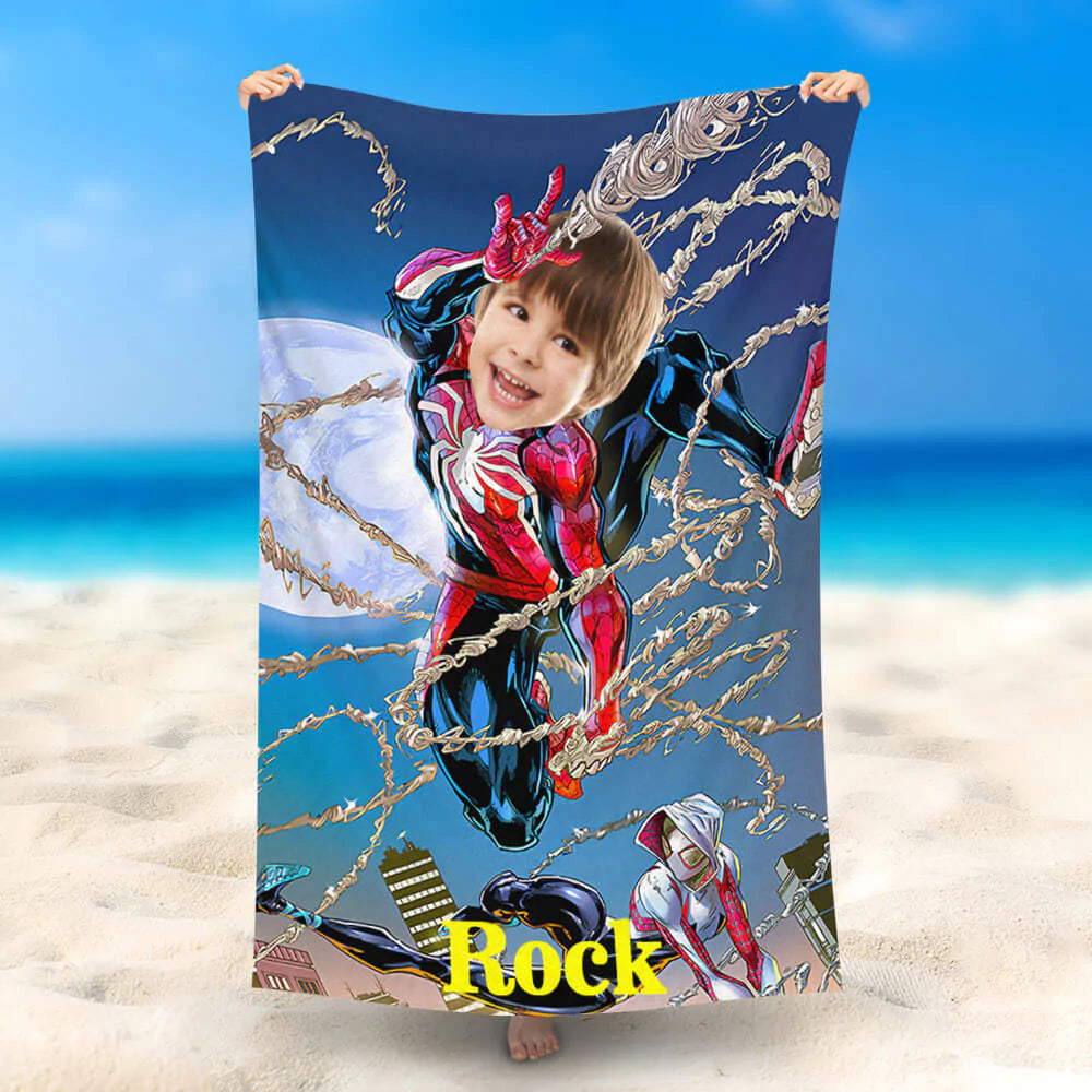 Lofaris Personalized Night Spiderman Spiderwoman Beach Towel