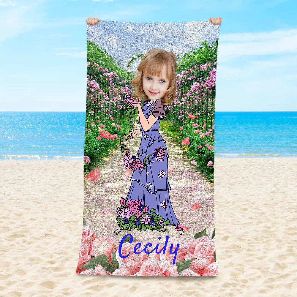 Lofaris Personalized Noble Lady Floral Garden Beach Towel