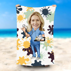 Lofaris Personalized Nurse Blobs White Beach Towel With Photo