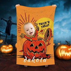 Lofaris Personalized Orange Trick Pumpkin Baby Beach Towel