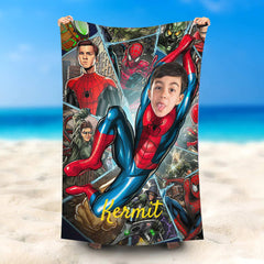 Lofaris Personalized Photo Face All Spiderboy Beach Towel