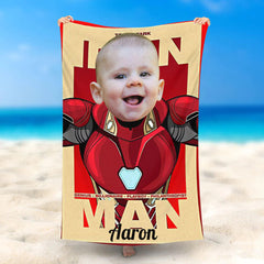 Lofaris Personalized Photo Face And Name Ironbaby Beach Towel