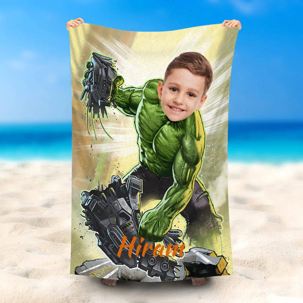 Lofaris Personalized Photo Face Broken Hulk Beach Towel