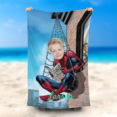 Lofaris Personalized Photo Face Spiderboy Gondola Beach Towel